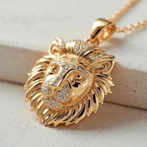 Crowned CZ Lion Head Pendant: 925 Sterling Silver, Iced-Out King Lion Charm